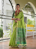 Mahendi Raw Silk Patola Saree With Blouse Piece