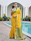 Yellow Raw Silk Patola Saree With Blouse Piece