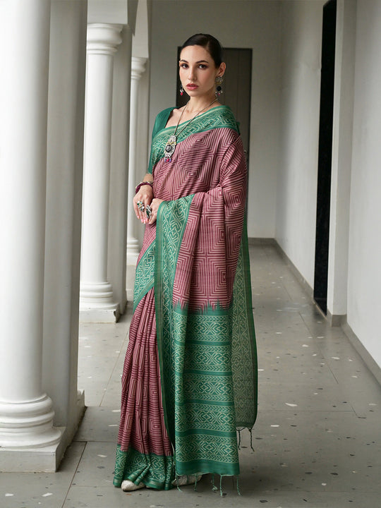Green Soft Tussar Silk Saree With Blouse Piece