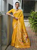 Yellow Paithani Silk Saree With Blouse Piece