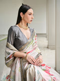 Grey Satin Silk Saree With Blouse Piece