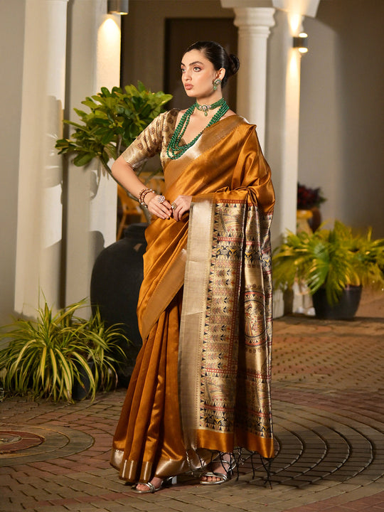 Yellow Soft Tussar Silk Saree With Blouse Piece
