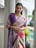 Lavender Satin Silk Saree With Blouse Piece