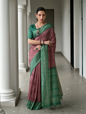 Green Soft Tussar Silk Saree With Blouse Piece