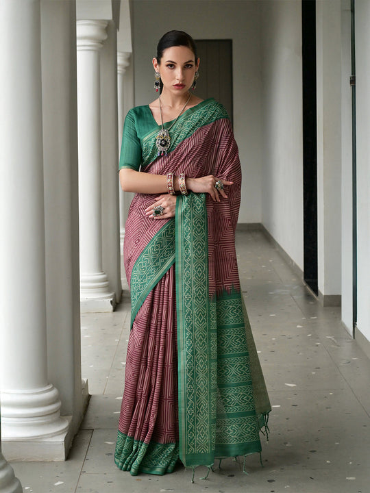 Green Soft Tussar Silk Saree With Blouse Piece