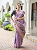 Lavendor Muga Cotton Saree With Blouse Piece