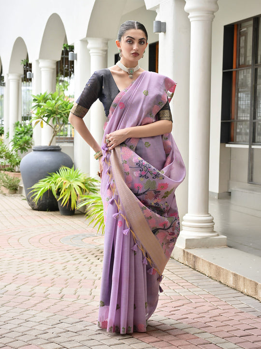 Lavendor Muga Cotton Saree With Blouse Piece