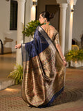 Blue Soft Tussar Silk Saree With Blouse Piece