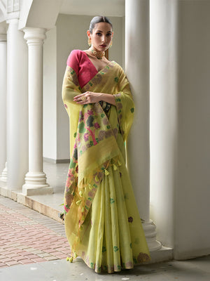 Pista Muga Cotton Saree With Blouse Piece