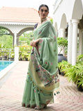 Sea-Green Muga Cotton Saree With Blouse Piece