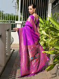 Purple Paithani Silk Saree With Blouse Piece