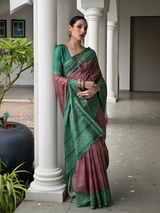 Green Soft Tussar Silk Saree With Blouse Piece