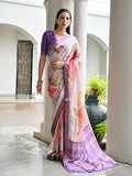 Lavender Satin Silk Saree With Blouse Piece