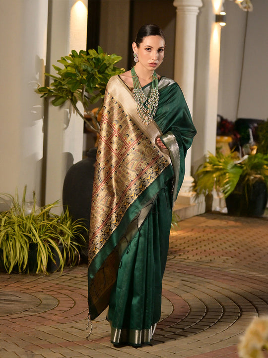 Green Soft Tussar Silk Saree With Blouse Piece