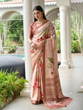 Coffee Satin Silk Saree With Blouse Piece