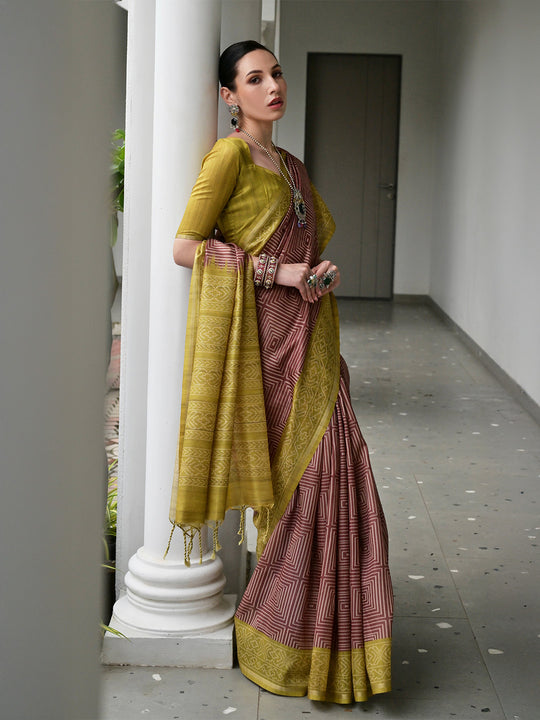 Pista Soft Tussar Silk Saree With Blouse Piece
