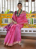 Pink Raw Silk Patola Saree With Blouse Piece