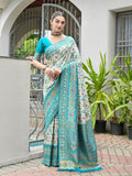 Sea-Green Banarasi Silk Patola Saree With Blouse Piece