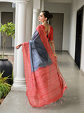 Red Soft Tussar Silk Saree With Blouse Piece