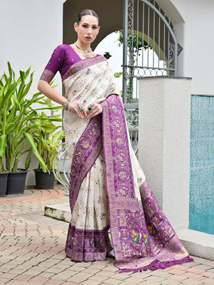Wine Banarasi Silk Patola Saree With Blouse Piece