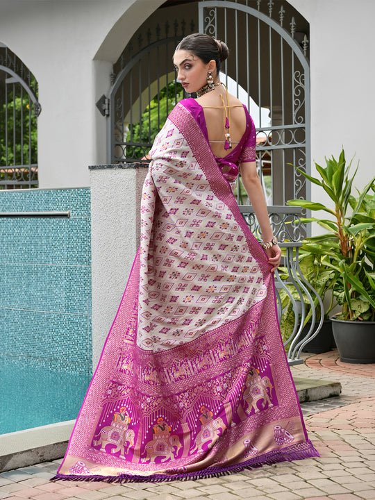 Magenta Banarasi Silk Patola Saree With Blouse Piece