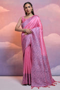 Pink Silk Blend Saree With Blouse Piece