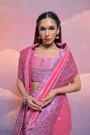 Pink Silk Blend Saree With Blouse Piece