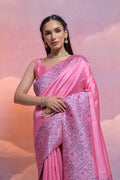 Pink Silk Blend Saree With Blouse Piece