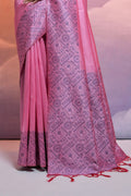 Pink Silk Blend Saree With Blouse Piece