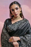 Black Silk Blend Saree With Blouse Piece