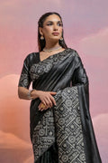 Black Silk Blend Saree With Blouse Piece