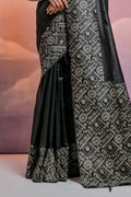 Black Silk Blend Saree With Blouse Piece