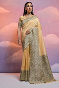 Cream Silk Blend Saree With Blouse Piece