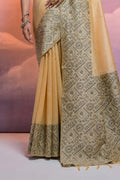 Cream Silk Blend Saree With Blouse Piece