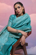 Teal Silk Blend Saree With Blouse Piece