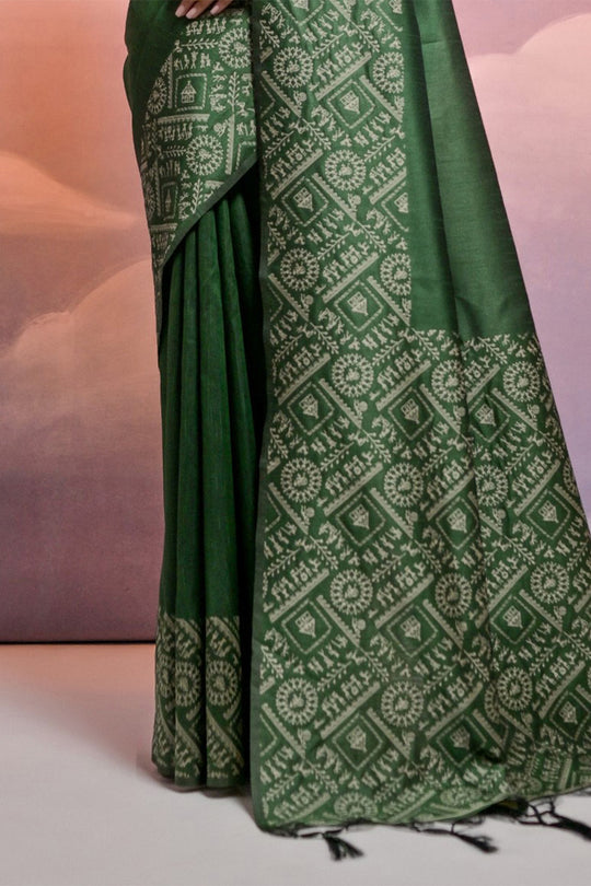 Green Silk Blend Saree With Blouse Piece