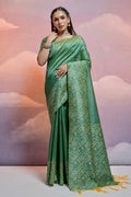 Green Silk Blend Saree With Blouse Piece