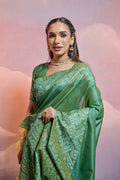 Green Silk Blend Saree With Blouse Piece