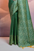 Green Silk Blend Saree With Blouse Piece