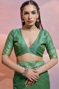 Green Silk Blend Saree With Blouse Piece