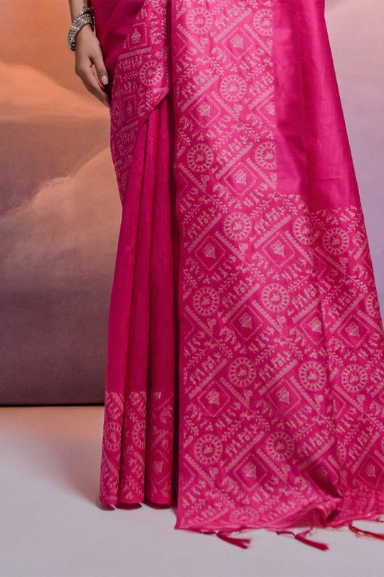 Pink Silk Blend Saree With Blouse Piece