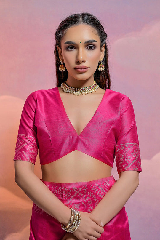 Pink Silk Blend Saree With Blouse Piece