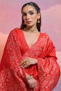 Red Silk Blend Saree With Blouse Piece