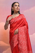 Red Silk Blend Saree With Blouse Piece