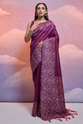 Maroon Silk Blend Saree With Blouse Piece