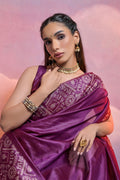 Maroon Silk Blend Saree With Blouse Piece