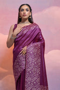 Maroon Silk Blend Saree With Blouse Piece