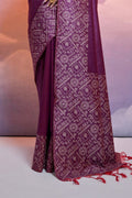 Maroon Silk Blend Saree With Blouse Piece