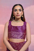 Maroon Silk Blend Saree With Blouse Piece