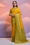 Yellow Silk Blend Saree With Blouse Piece